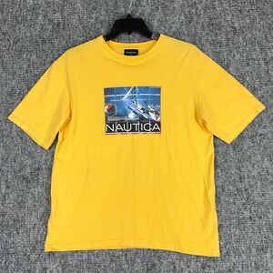 Nautica Shirt Mens M Yellow‎ Vintage 90s Sailing Nautical Boat Racing USA made